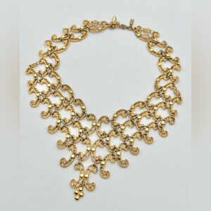 Vintage Monet Gold Tone Bib Filigree Necklace Runway Statement 90s